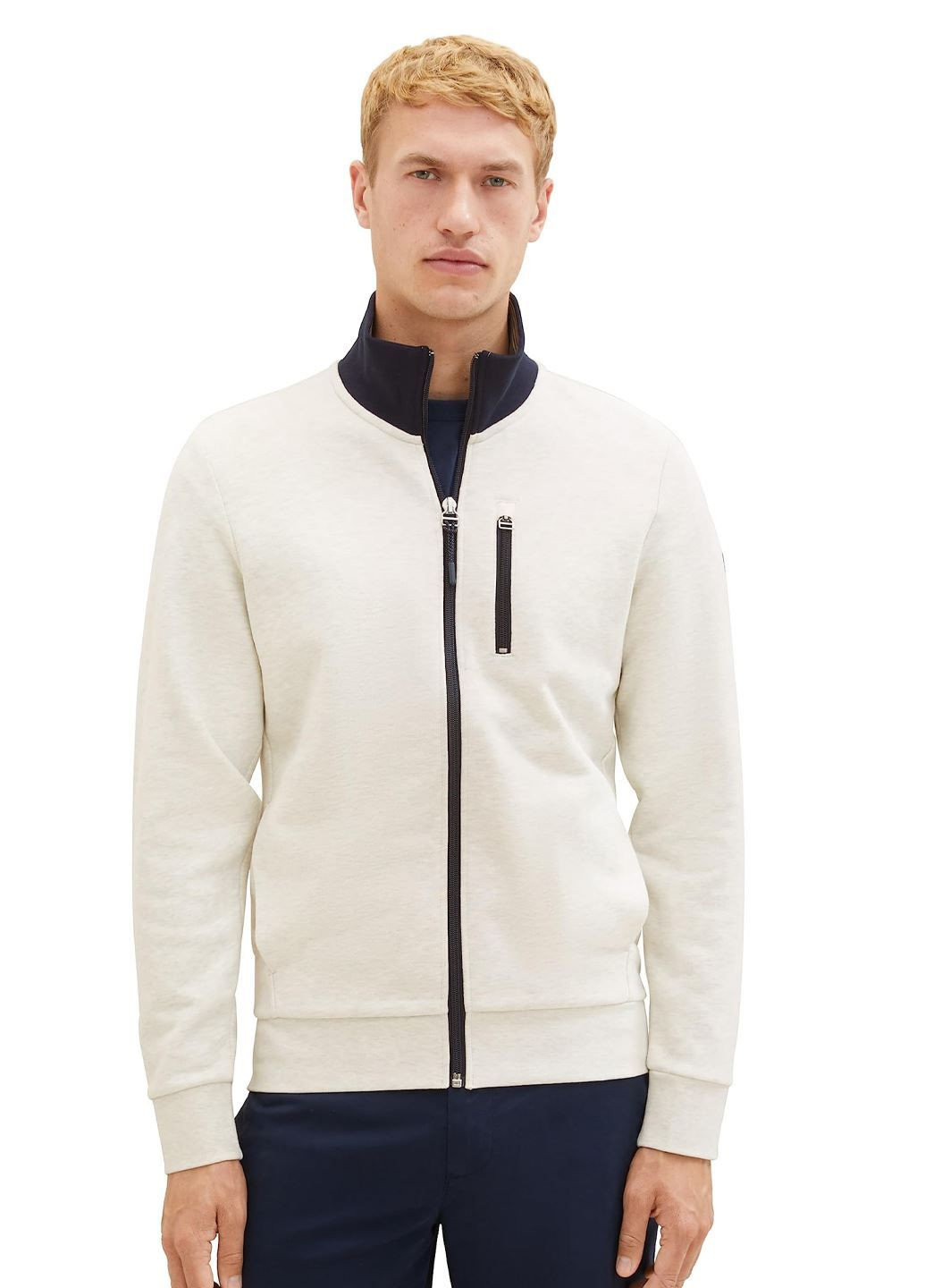 Мужской молочный свитер на молнии Tom Tailor (371575621)