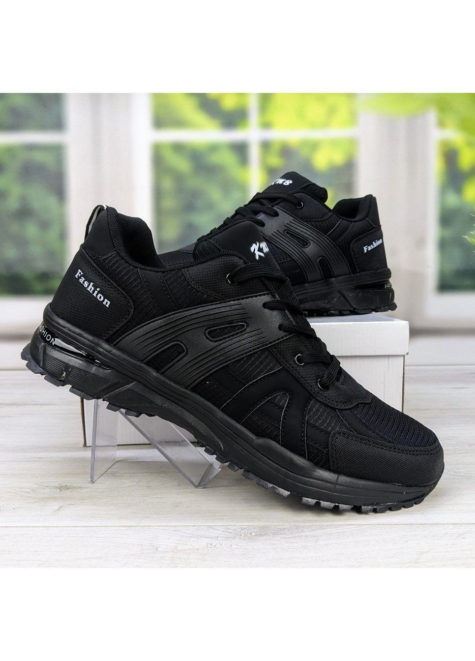 Черные демисезонные кроссовки мужские текстильные черные батальные KMB