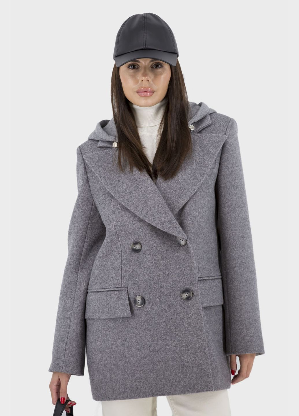 Світло-сіре демісезонне Жіноче вовняне пальто з англійським коміром і капюшоном casual Stella Polare (кемел, ), 42129 No Brand