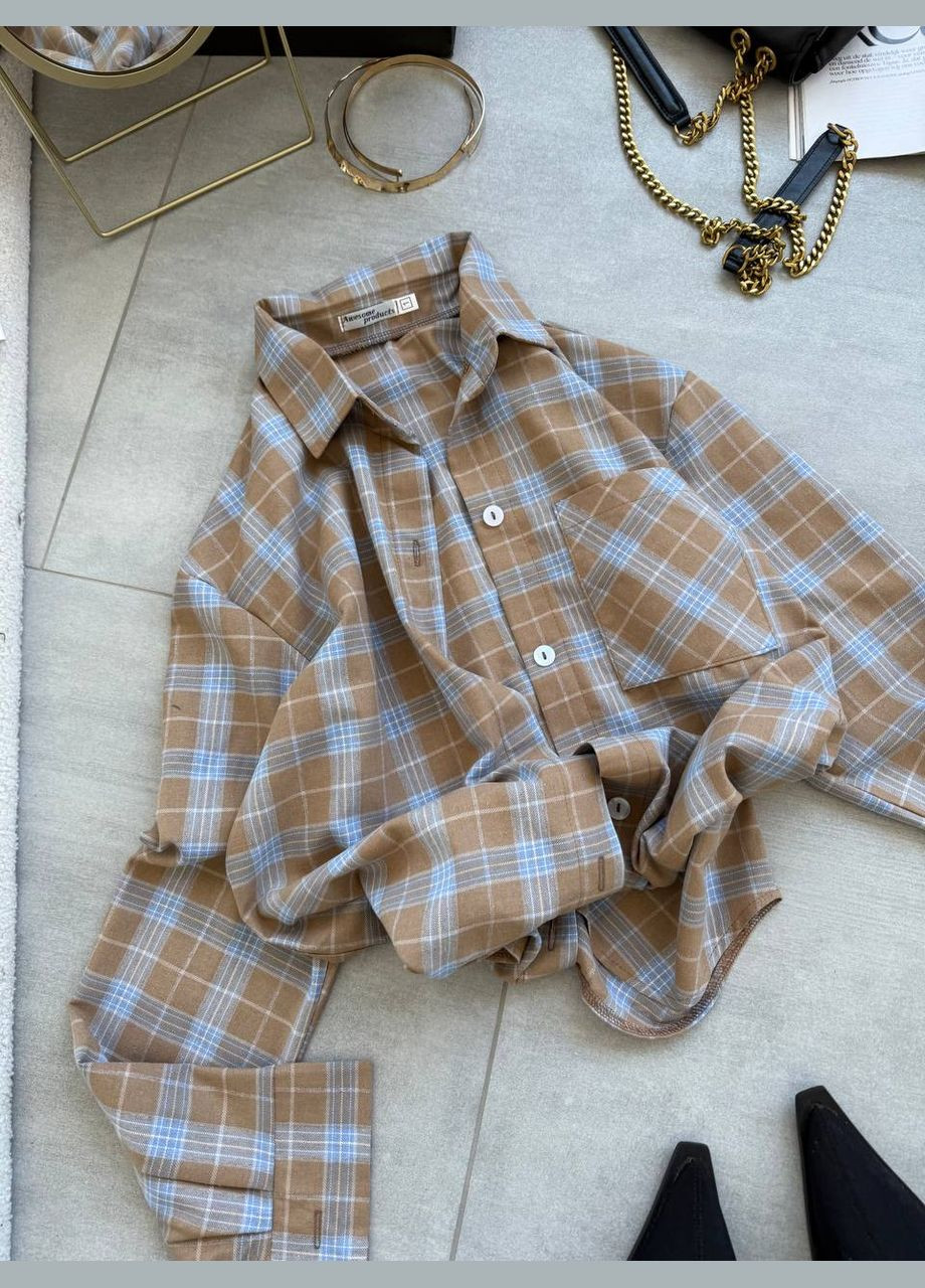 Бежевая рубашка в клетку No Brand