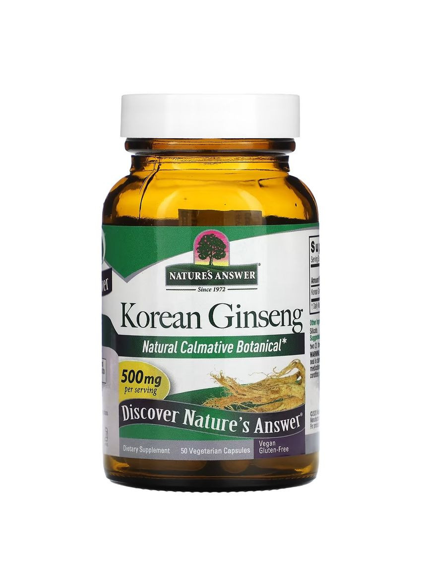 Корейський женьшень, 500 мг, Korean Ginseng,, 50 вегетаріанських капсул Nature's Answer (322741292)