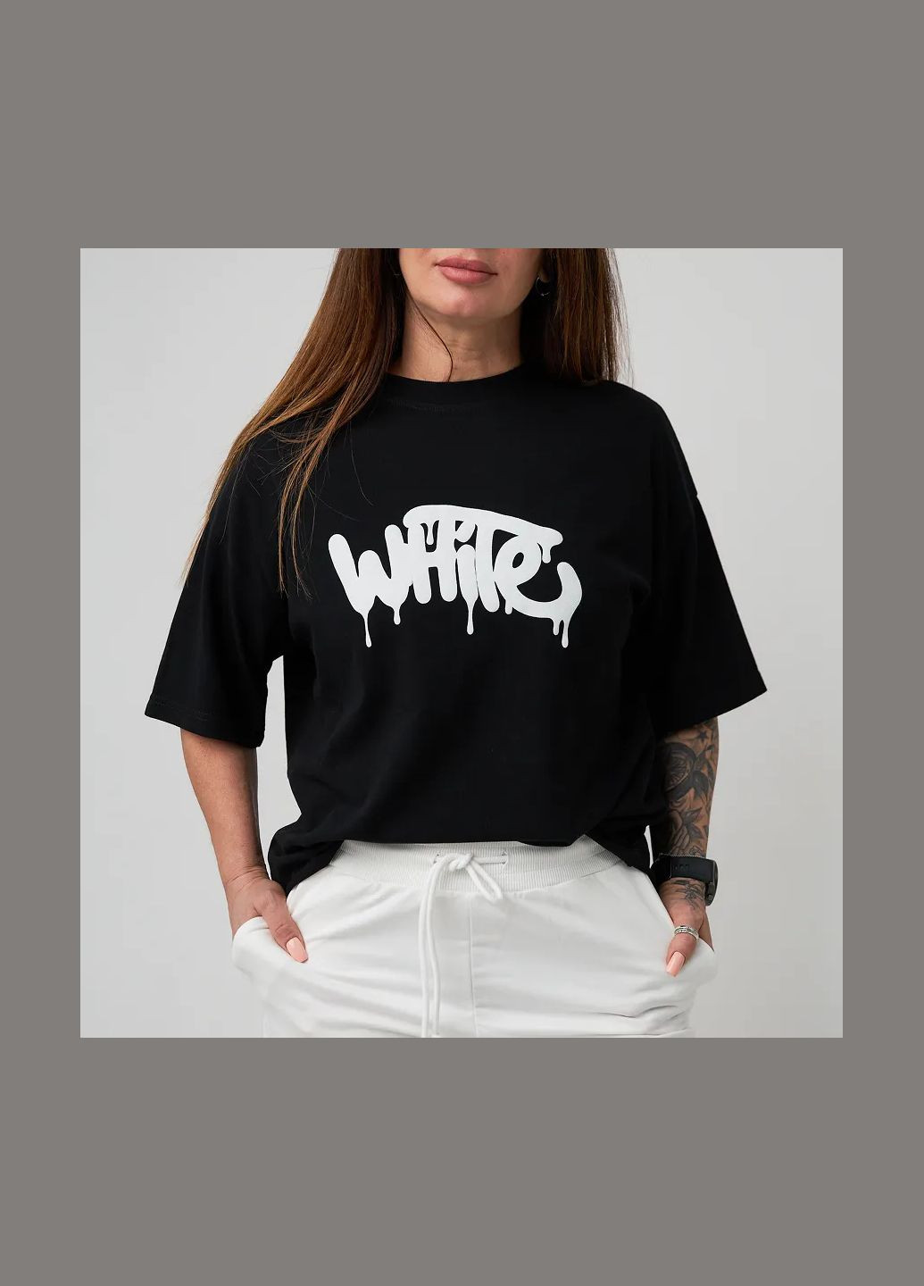 Футболка жіноча оверсайз "White" чорного кольору (1111L897) No Brand - (335811688)
