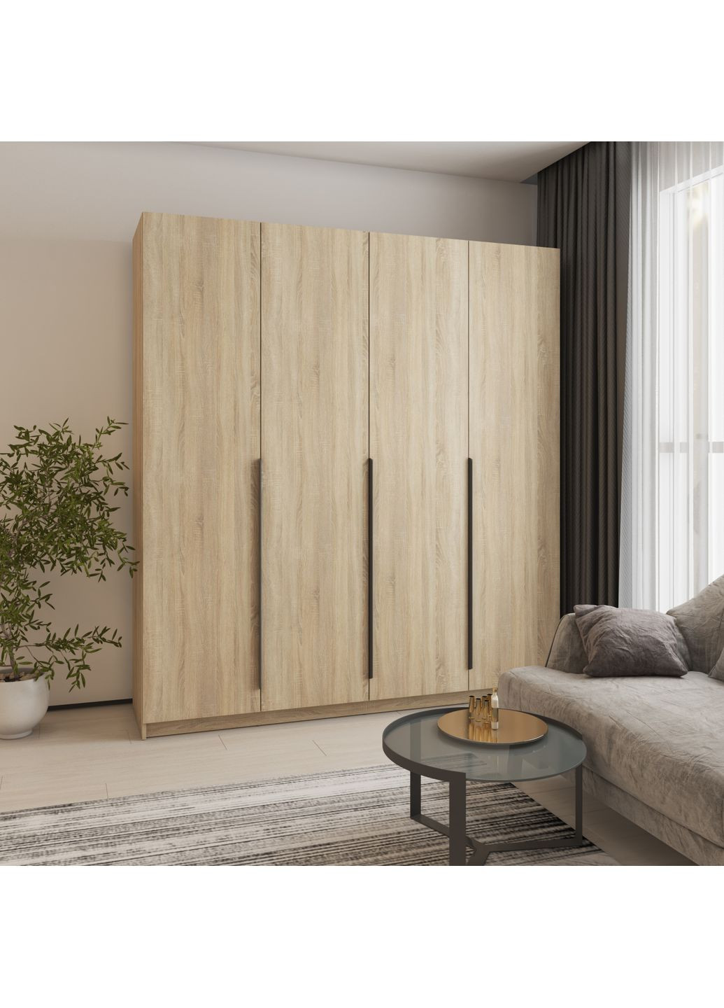 Шафа 4-дверна Оскар ДСП BG, комплект полиць 200x52x220 см (MBS-4737) MebelStar (366427416)