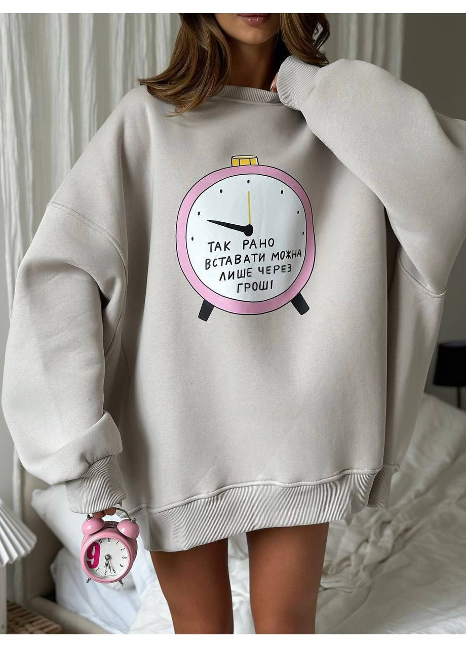 Світло-сірий світшот жіночий Гермес напис без декору (358501568)