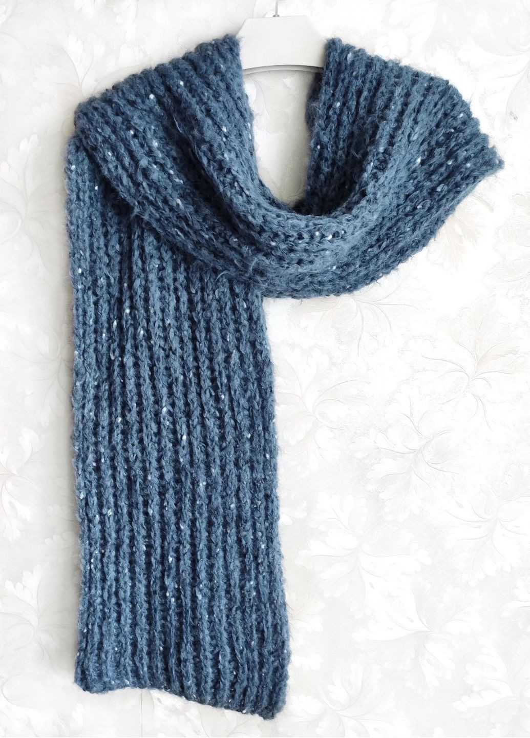 В'язаний зимовий шарф ручної роботи з альпаки та мериносу синього кольору No Brand (365280404)