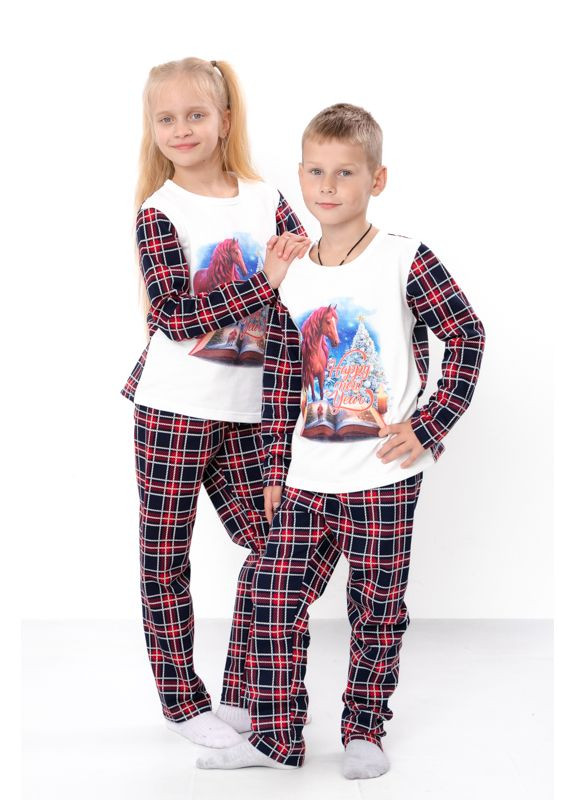 Бузкова зимня піжама дитяча "family look" (кофта та штани) з новорічним принтом (p-12643) Носи своє