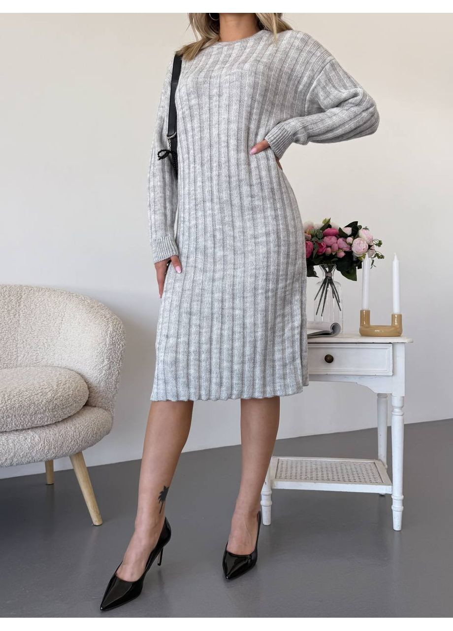 Сіра жіноча тепла вязана шерстяна сукня інтер вязка резинка до коліна сіра You Best