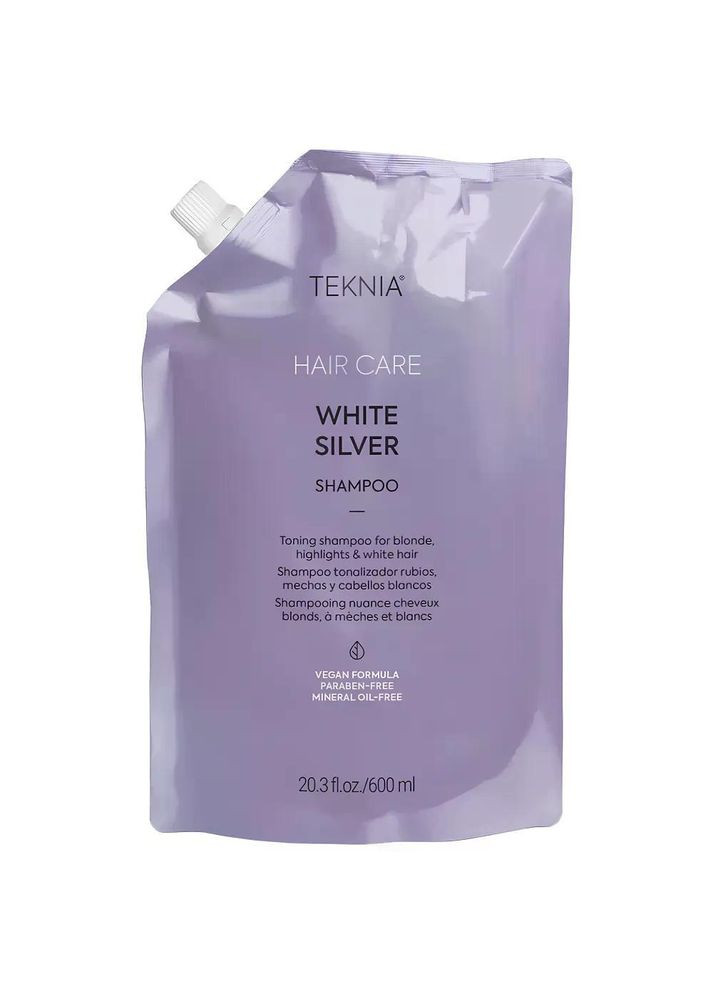 Тонировочный шампунь для нейтрализации желтого оттенка волос Teknia White Silver Shampoo (Запаска) 600 мл Lakme (349442974)