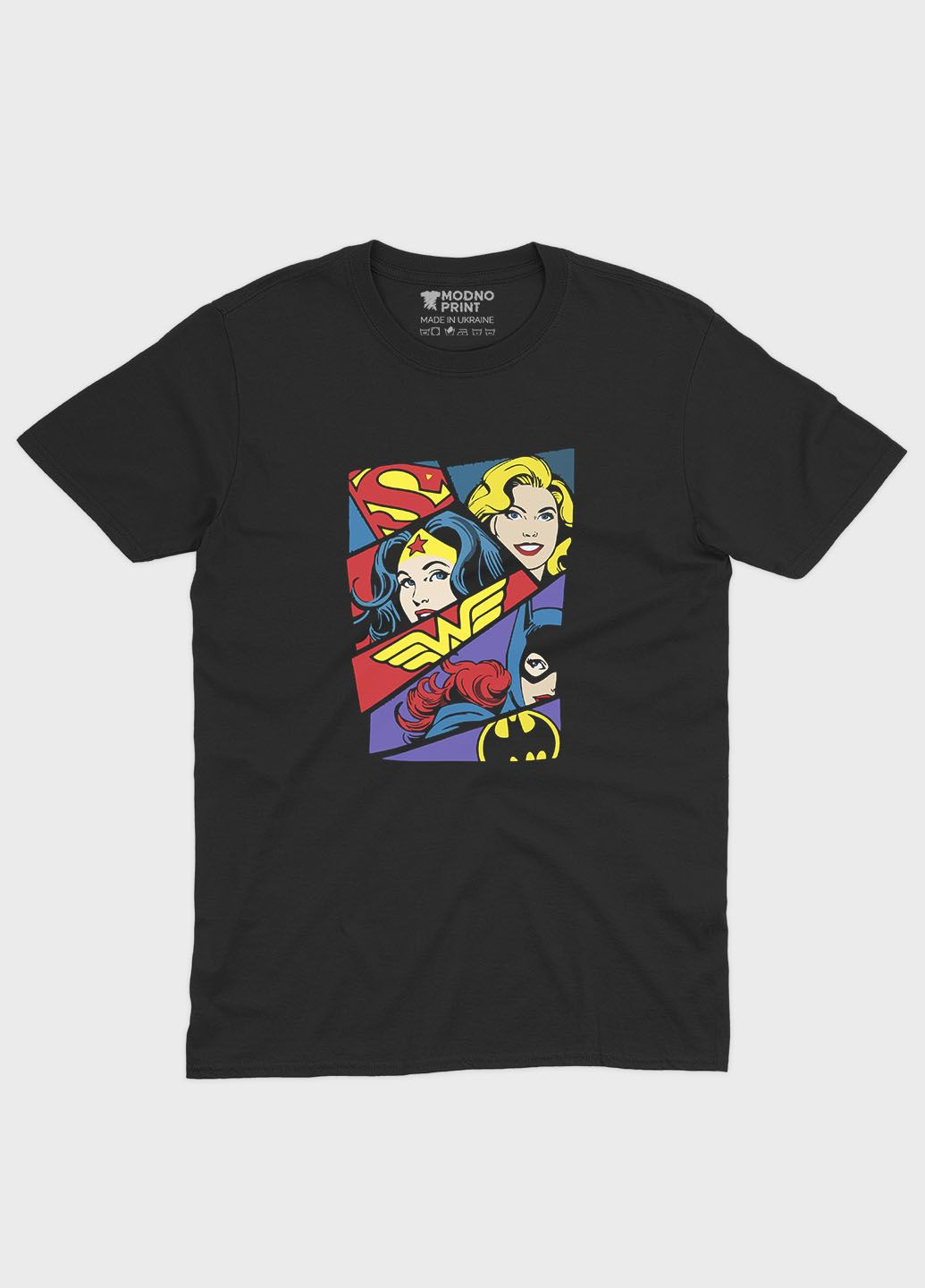 Чорна демісезонна футболка для дівчинки з принтом супергероїв dc (ts001-1-gl-006-004-001-g) Modno