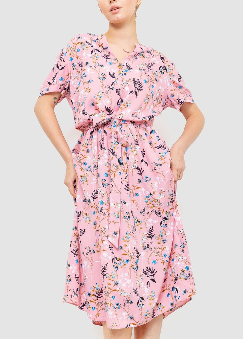 Розовое платье с цветоным принтом, цвет серо-синий, Ager
