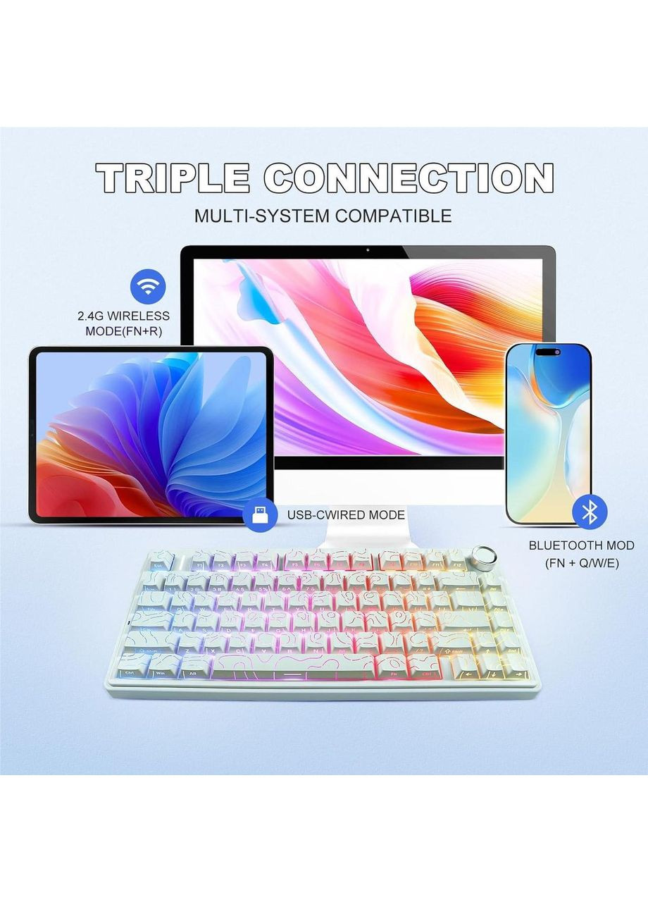 Бездротова ігрова механічна клавітура F75 Contour lines White 2.4G/Bluetooth/Кабель Aula (372706850)