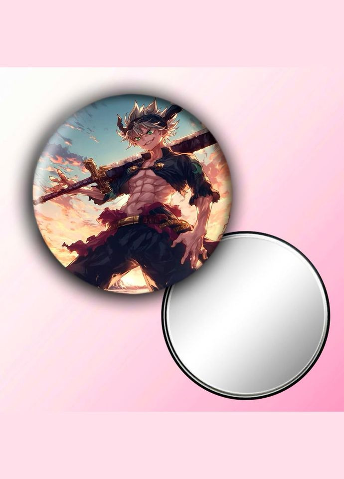 Зеркальце косметическое карманное Аниме Черный конюшина #0011 с рисунком круглый 56 мм No Brand (309152216)