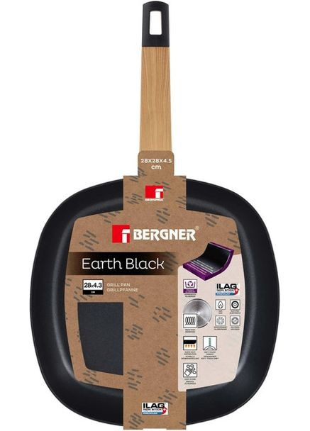 Сковорода-гриль Earth black BG-34625-BK 28х28 см черная Bergner (364105143)