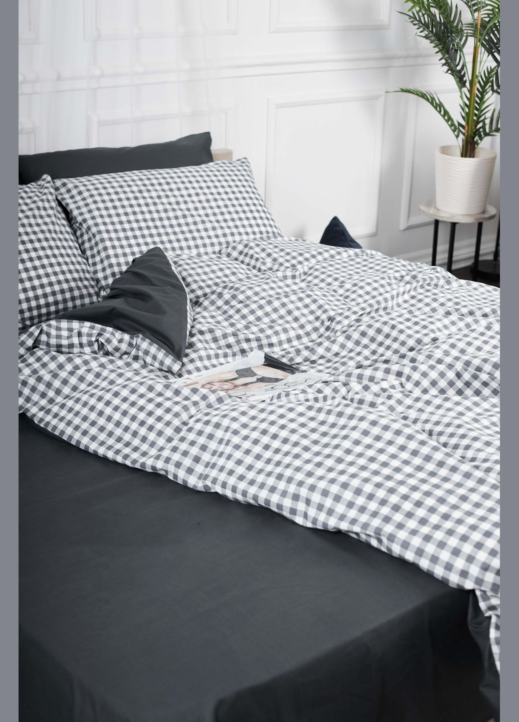 Комплект постельного белья семейный 160х220х2 наволочки 4х50х70 Ranforce Elite (MS-820000033) Moon&Star Gray Square (284416209)