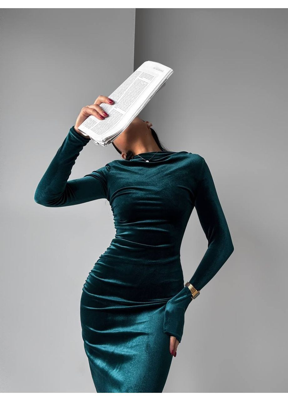 Изумрудное праздничный, коктейльное, вечернее, кэжуал женское бархатное платье силуэтная Asi.Store.ua