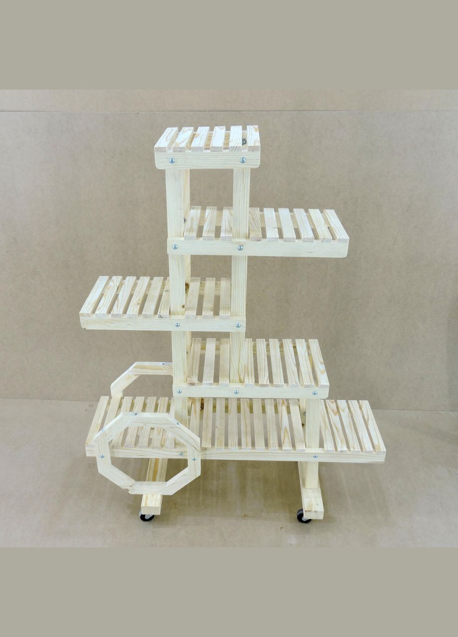 Подставка для цветов из дерева Мулино на колёсиках бланже (ЦВТ-018801) No Brand (328224792)