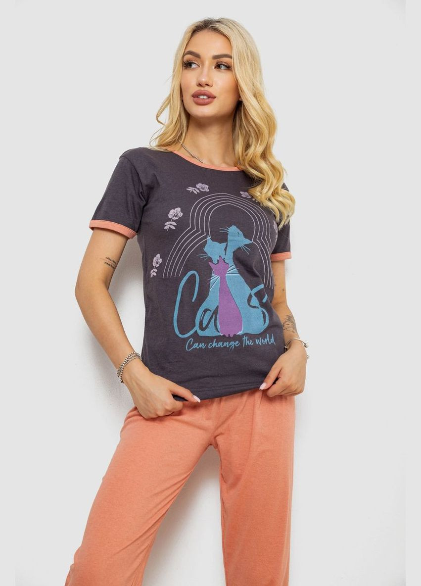 Графітова всесезон жіноча піжама з принтом Fashion