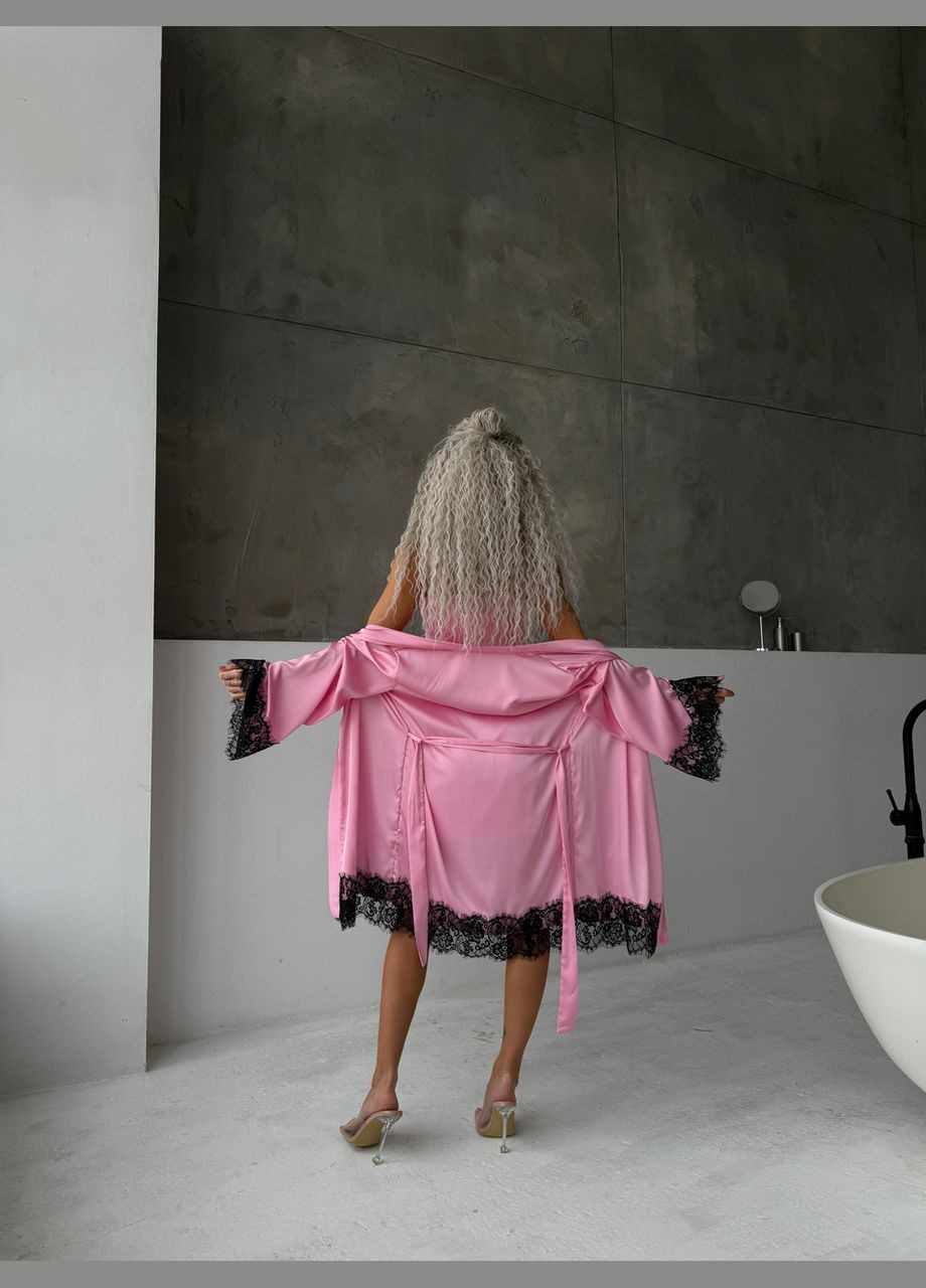 Халат женский шелковый с кружевом Розовый Maybel (322444357)
