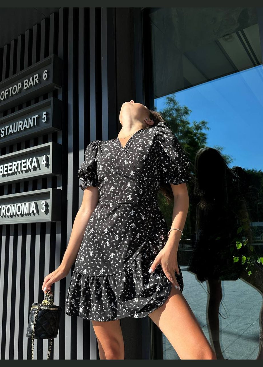 Чорна повсякденний сукня DK/DL Мода без кордонів з квітковим принтом