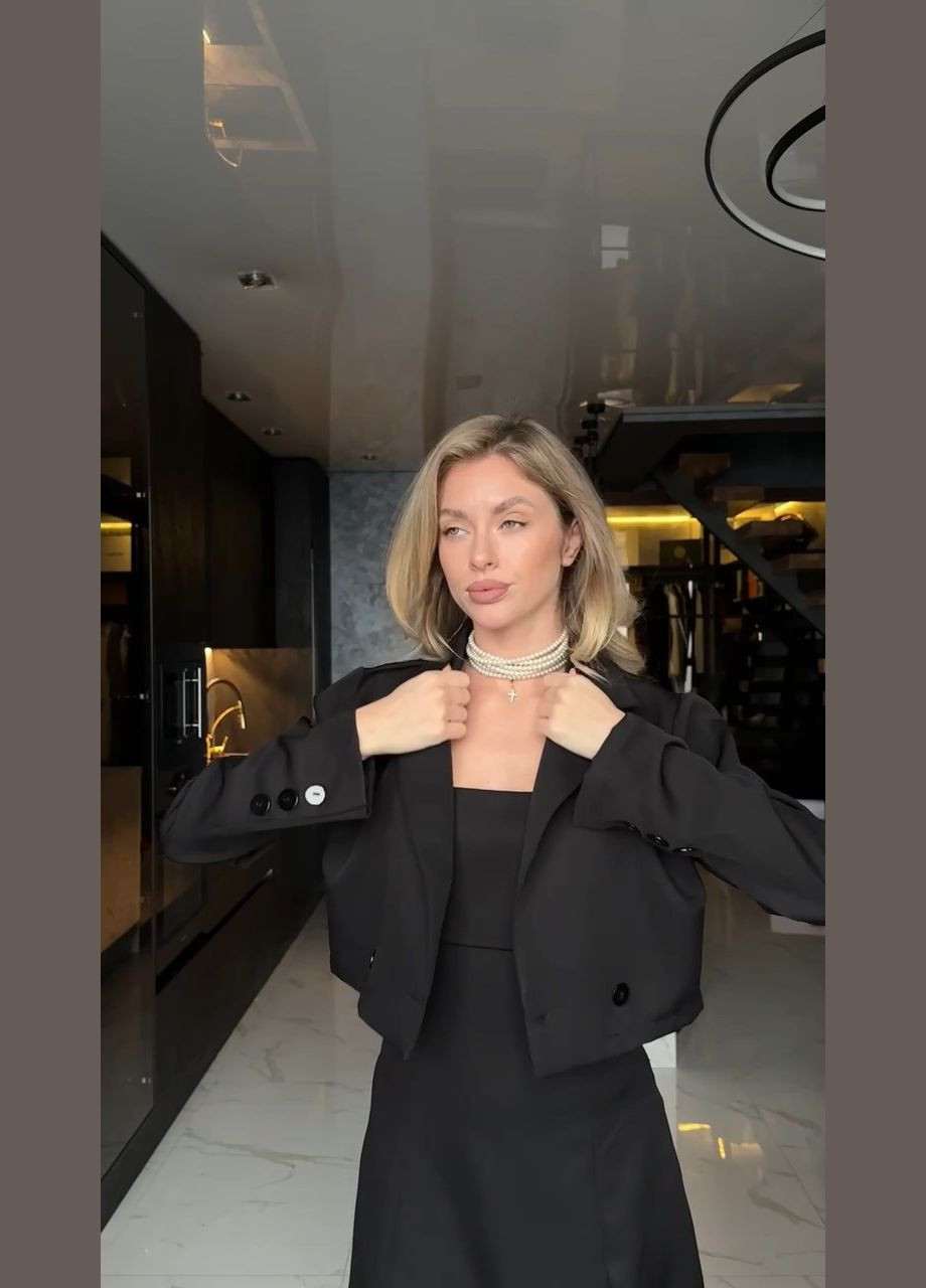 Чорна вечірня сукня-бандо міні + укорочений піджак бандо MonCher