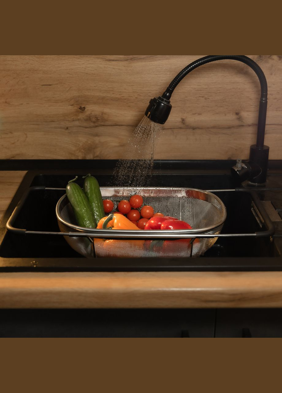 Дуршлаг сито на раковину для мытья овощей и фруктов 36х25х10.5 см из нержавеющей стали HP-19-18-L No Brand (353504376)