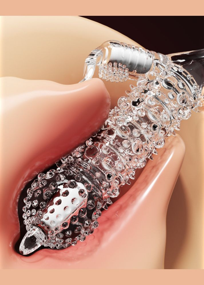 Вібронасадка на член 19,8 см з шипами та додатковим відростком з вібрацією. Збільшення пеніса на 4 см No Brand (316090117)