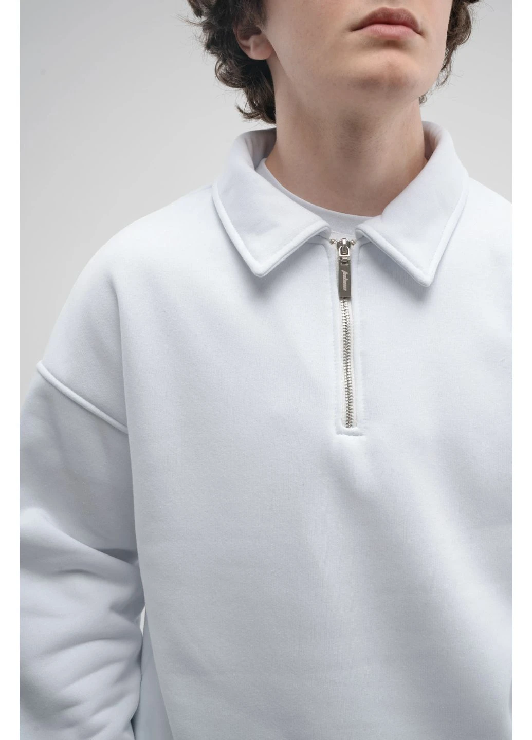 Белый свитшот - поло на молнии мужской white Taboo clothing company (391917862)