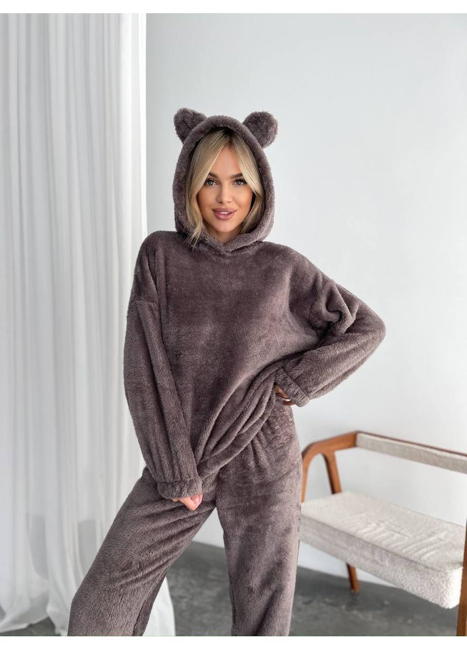Коричнева жіночий махровий домашній костюм Osoblyva