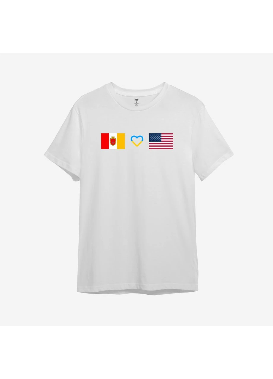 Белая футболка с принтом "одесситы любят америку" (10924299863) с коротким рукавом ТiШОТКА