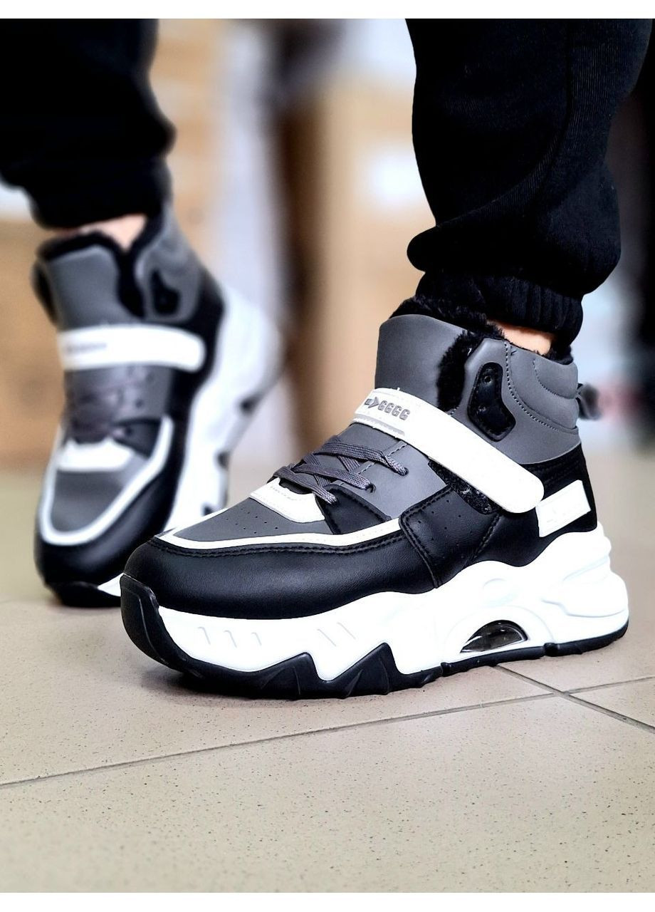 Жіночі зимові кросівки чорні високі з хутром та липучкою YiYi Кросівки чорні зими (362946170)