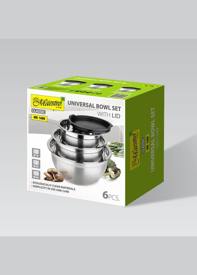 Набір мисок з нержавіючої сталі з кришками (MR-1688) Maestro (334712868)