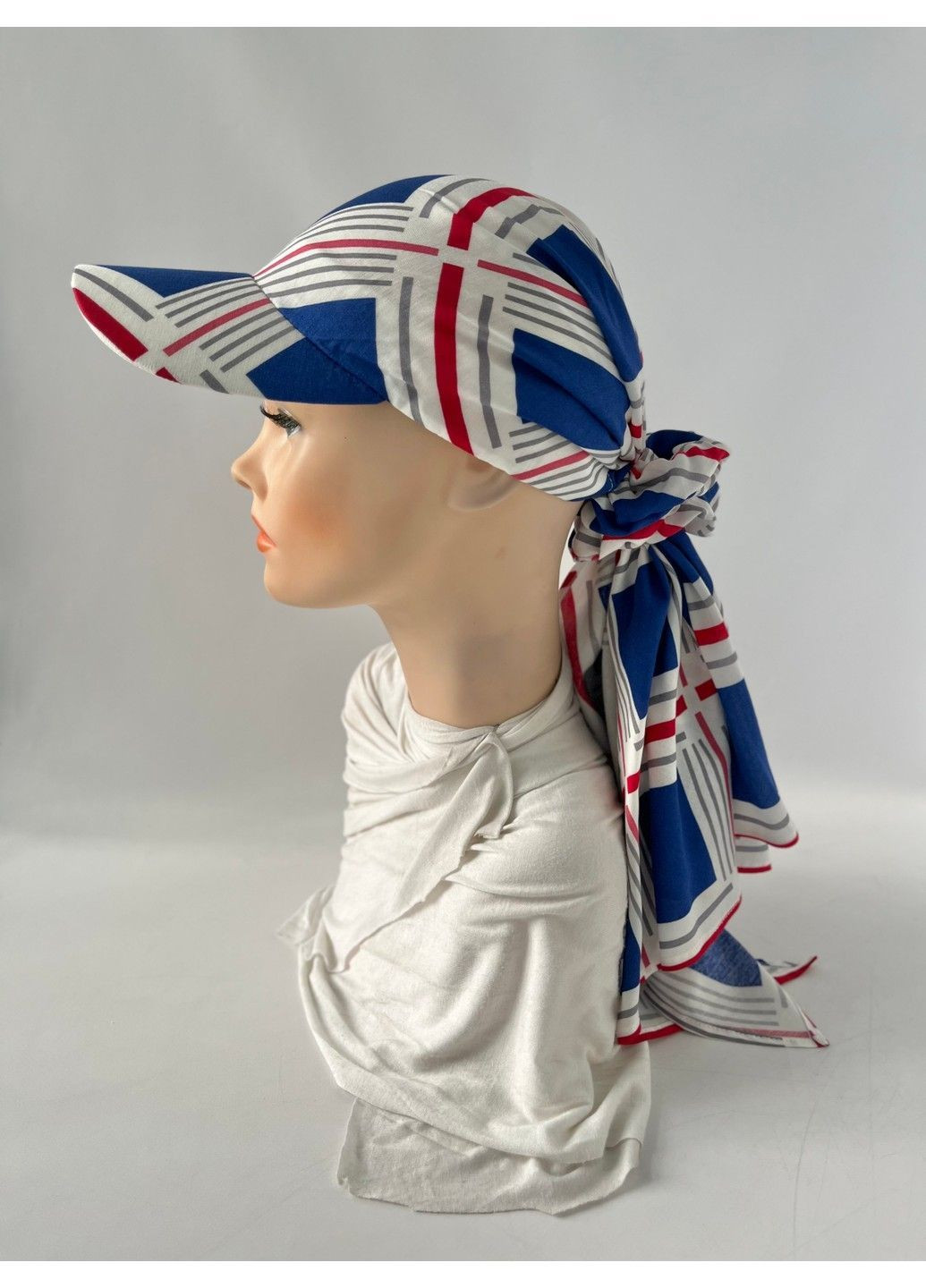 Літня хустка з козирком з принтом сині квадрати BANDANA QUEEN (367729520)