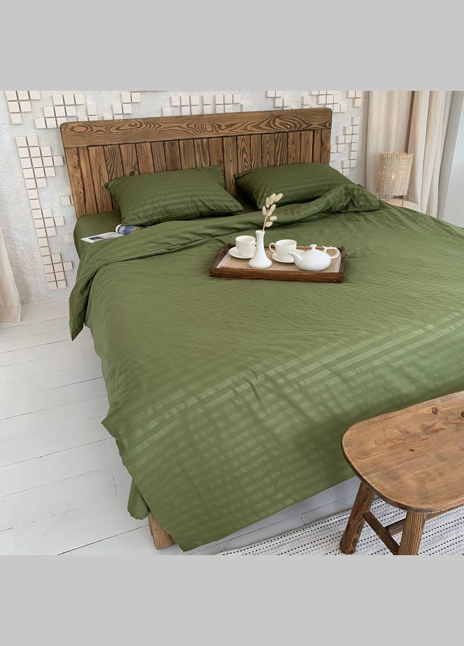 Полутораспальный КПБ микро страйп сатин "Олива" (145х210, 70х70) Glav Textile (297365325)