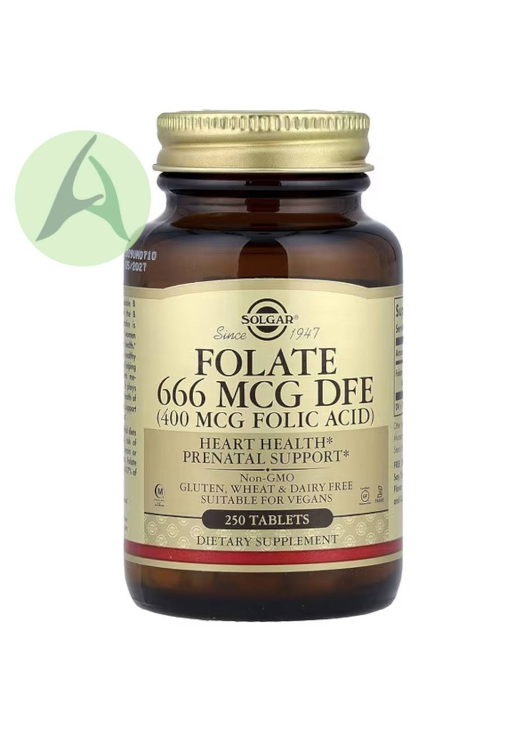 Фолат, 666 мкг DFE, 250 таблеток Solgar (370597586)