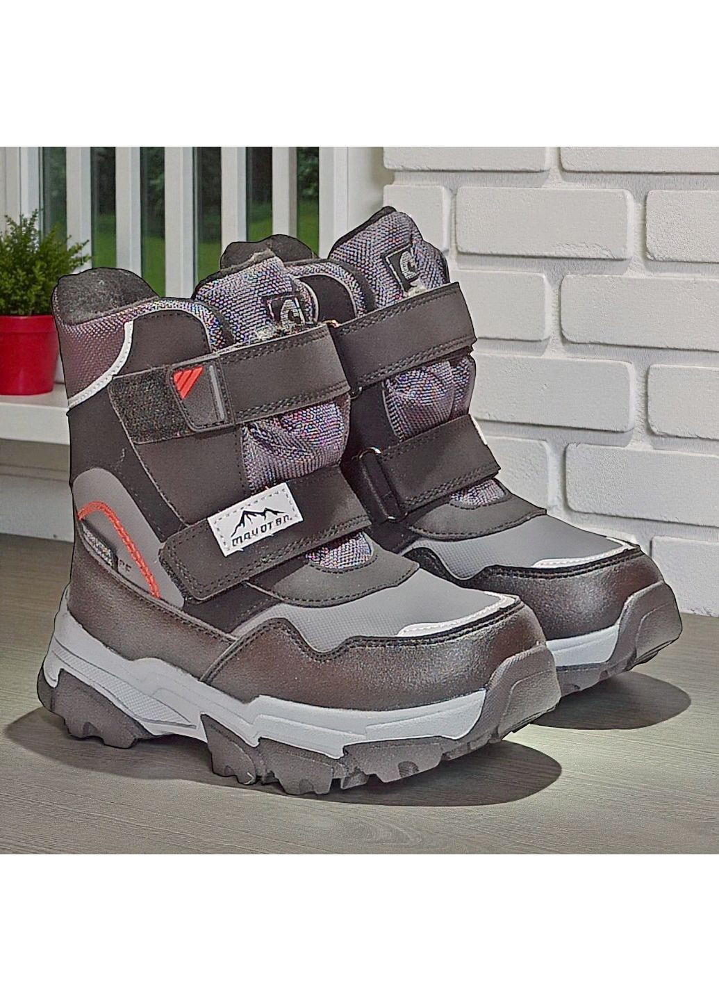 Черные спортивные, повседневные зимние зимние дутики на липучках,зимние ботинки на овчине для мальчика, термоботинки для мальчика Tom.M