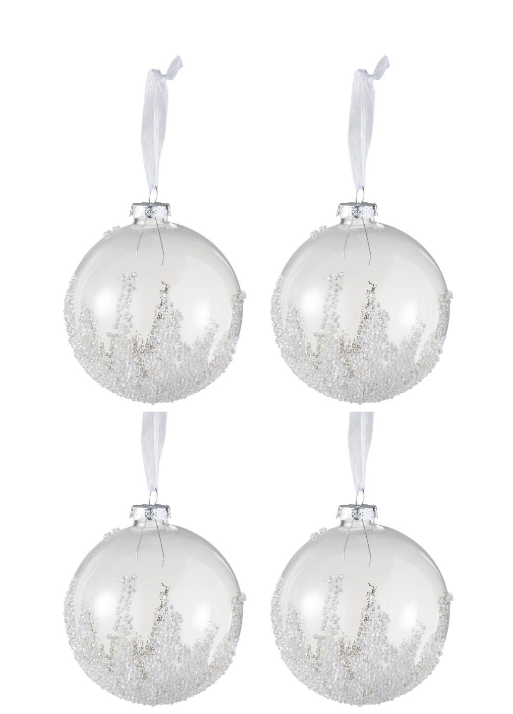 Ялинкові прозорі скляні кулі з бісером набір з 4 куль діаметр 10 см Бельгія (97518) J-Line (305827868)