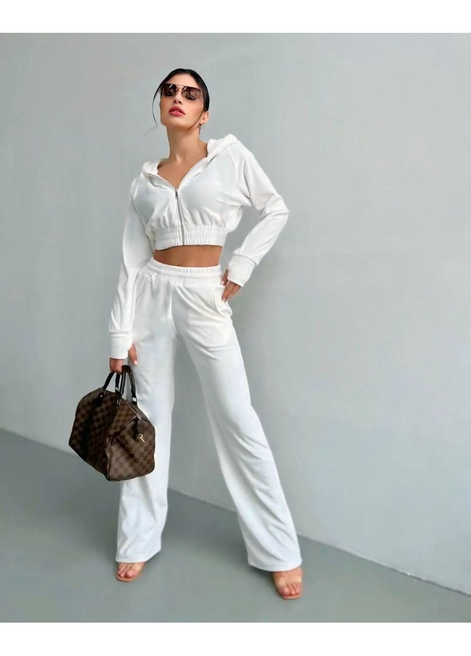 Женский велюровый костюм укороченная кофта и широкие брюки MonCher (350881066)