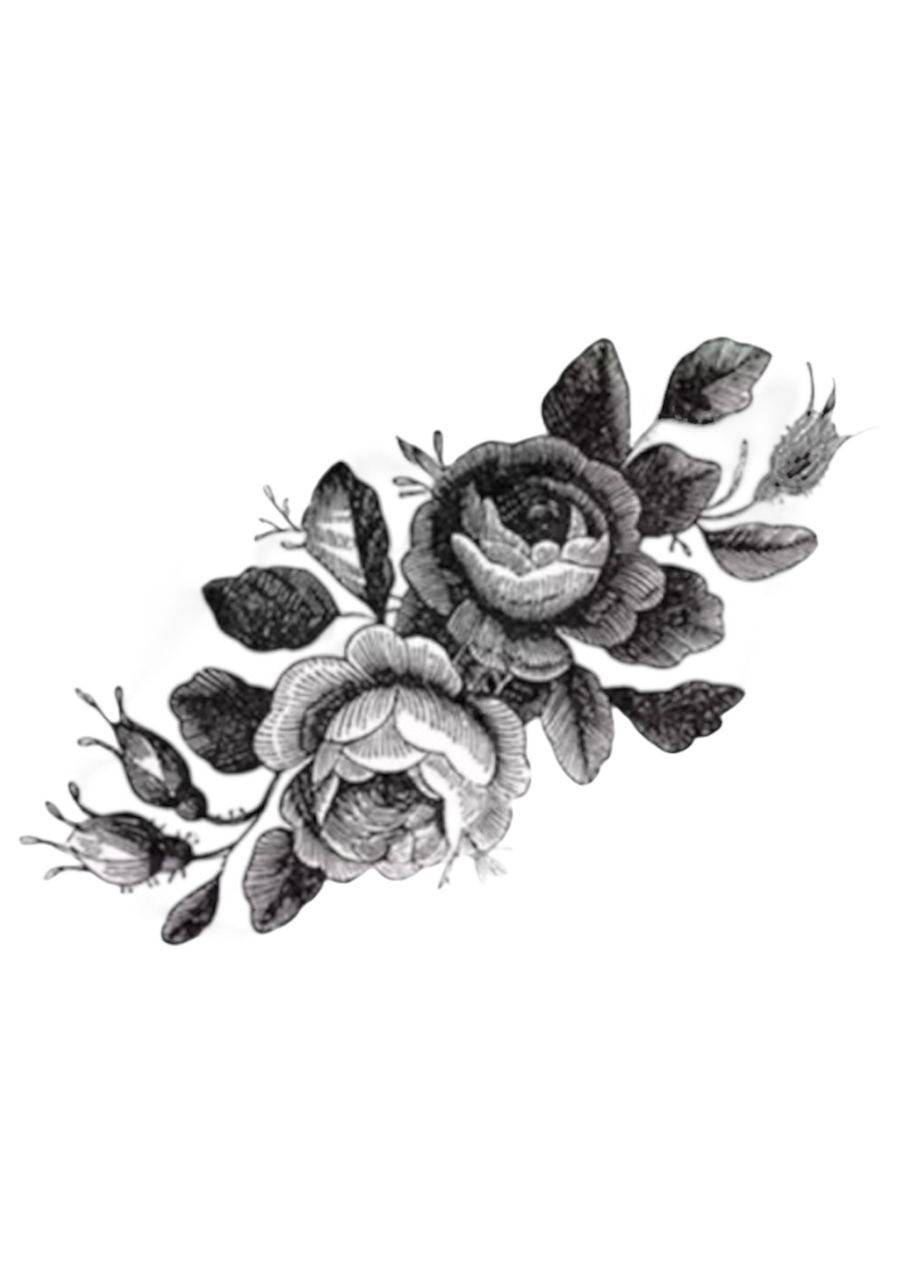 Тимчасове тату-набір Чорні троянди 5в1 21х15 см, Fine Line, контурні (LZ452) LZ (366547068)