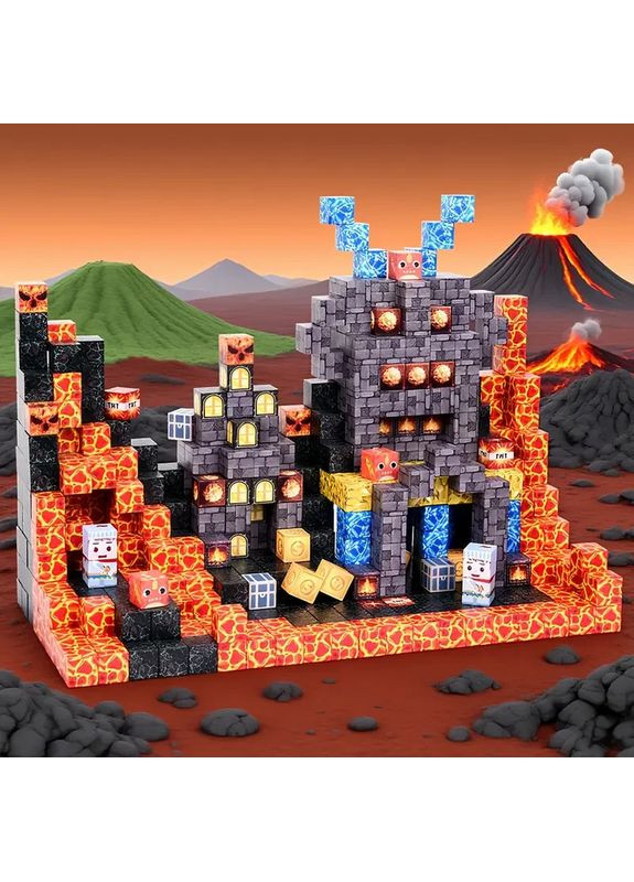 Магнитный конструктор Майнкрафт 160 кубиков Нижний мир и Лава Minecraft (366963164)