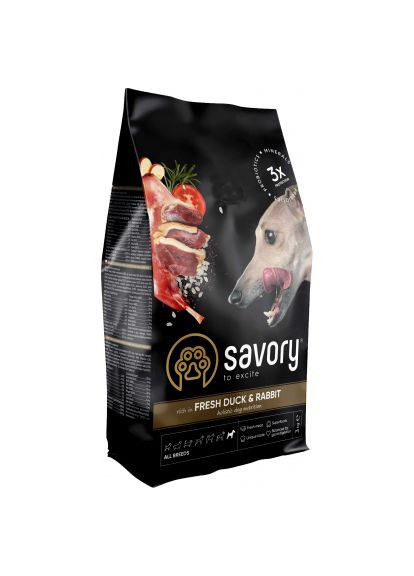 Сухой корм для собак Adult All Breeds rich in Fresh Duck and Rabbit 3 кг (4820232630174) Savory Adult All Breeds rich in Fresh Duck and Rabbit 3 к (369878129)