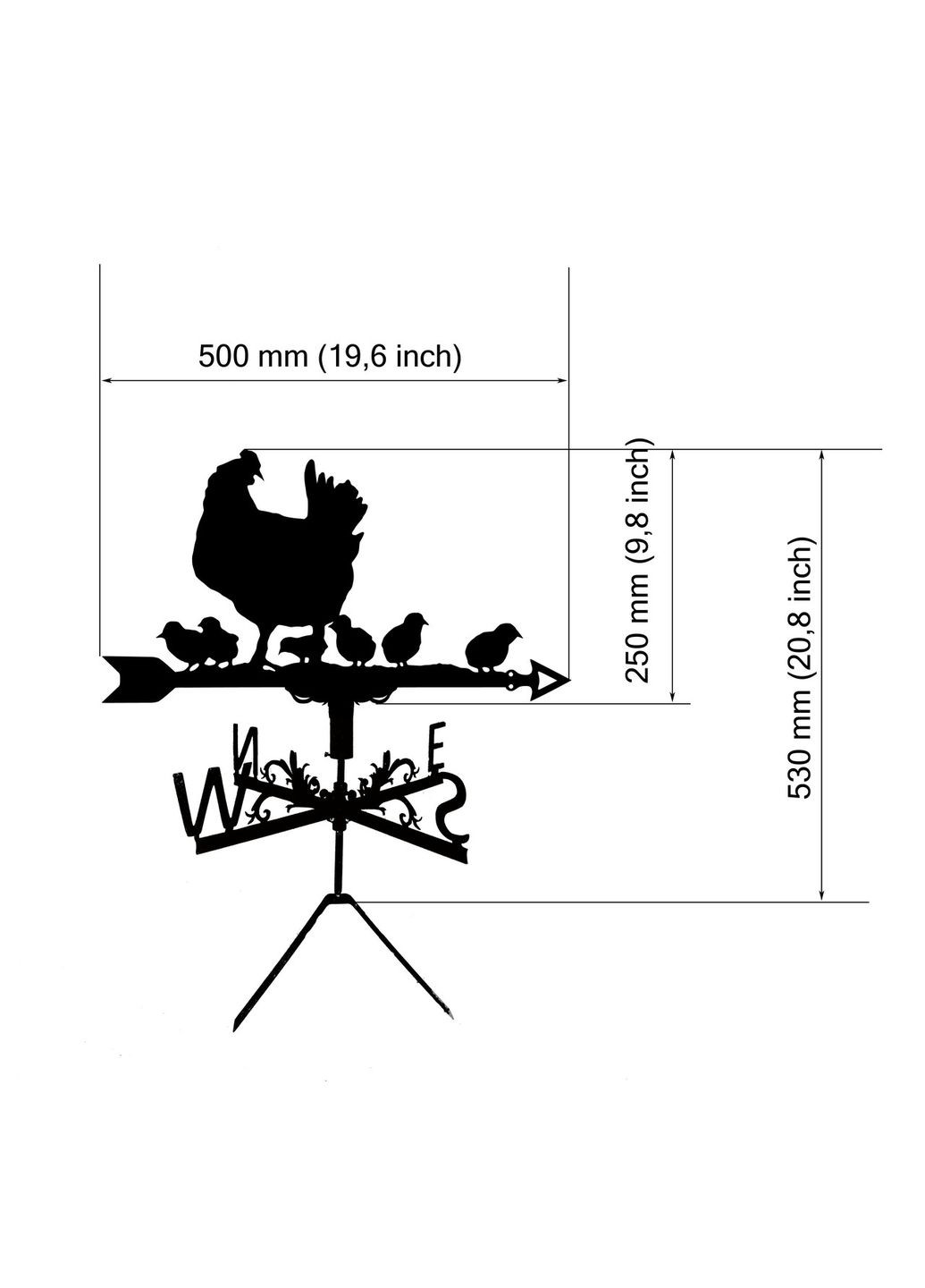 Флюгер Курка з курчатами, квочка, флюгер на дах з металу 2 мм. No Brand (368896469)