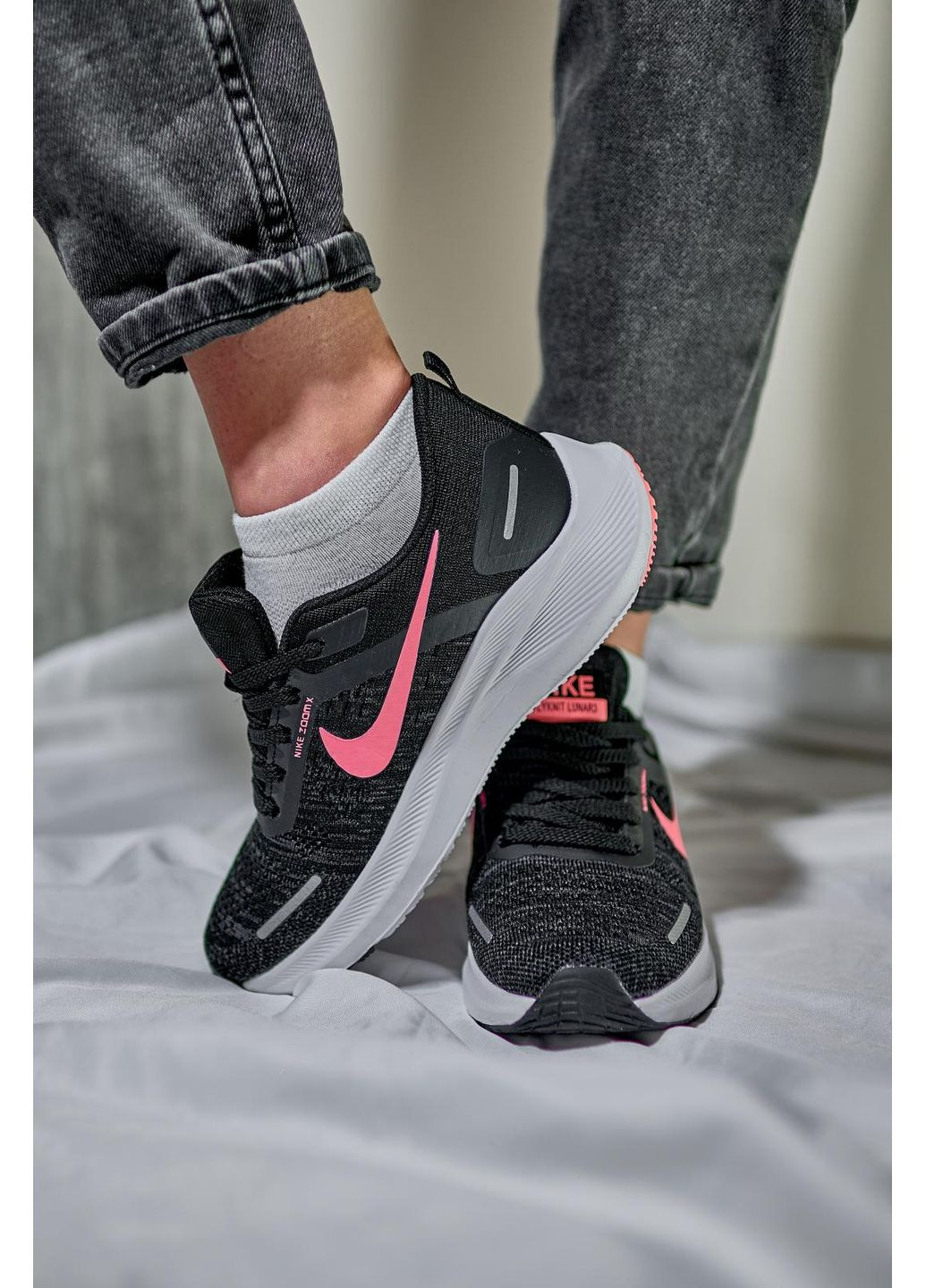 Рожеві Осінні кросівки чоловічі nike zoom x black white pink найк аір зум No Brand