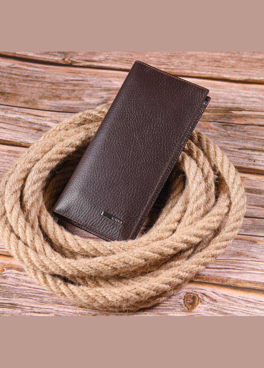 Чудовий вертикальний чоловічий гаманець із натуральної зернистої шкіри коричневий 21437 Karya (329196754)