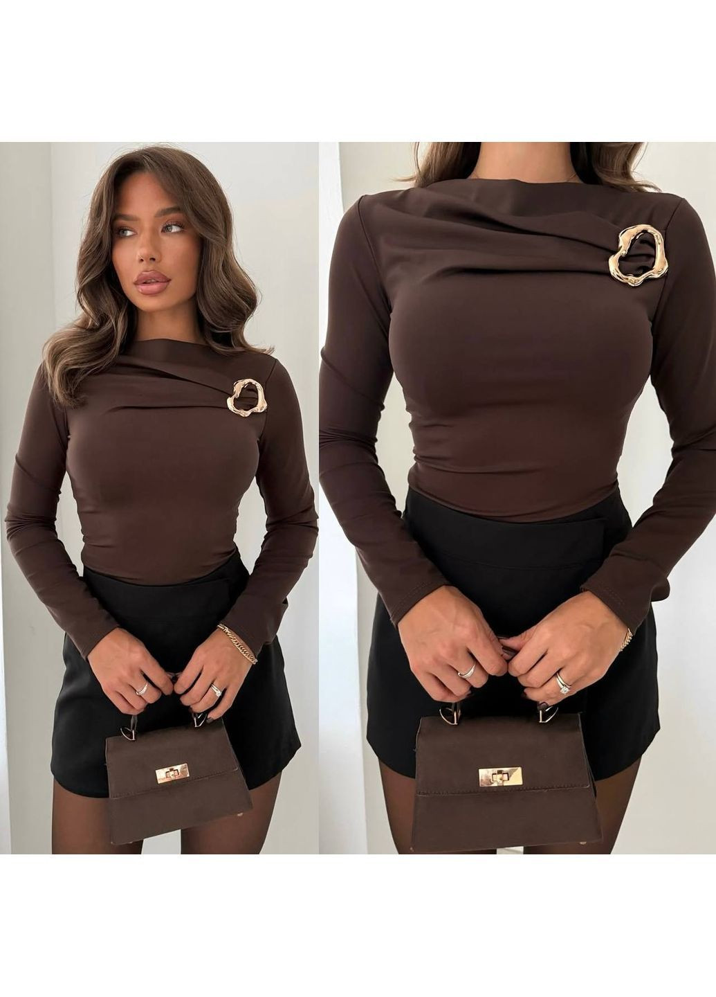 Жіночий лонгслів з драпіруванням та декоративною пряжкою MonCher (369378575)