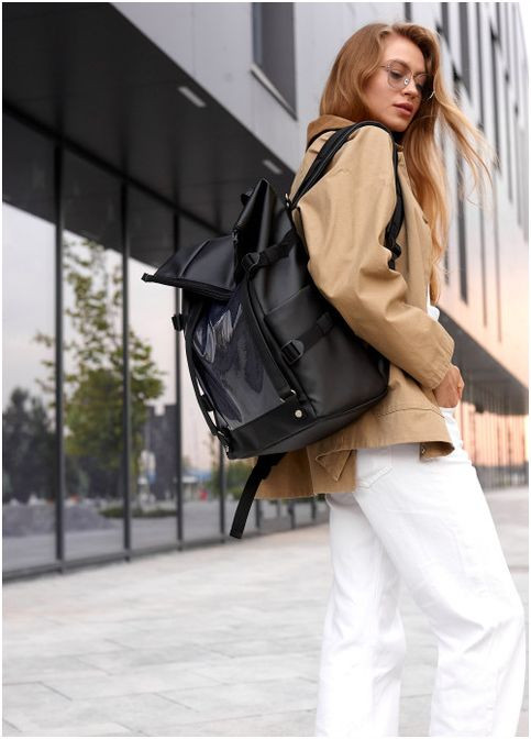 Рюкзак жіночий з екошкіри RollTop Hacking Чорний Sambag (301871136)