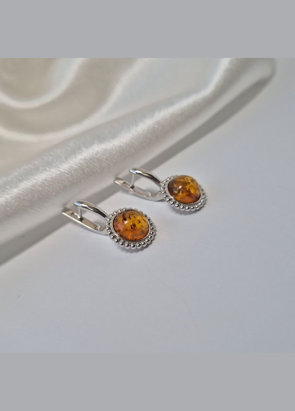 Серебряные серьги с Янтарем серебро 925 пробы Родированное 638с 6.20г No Brand (331148491)