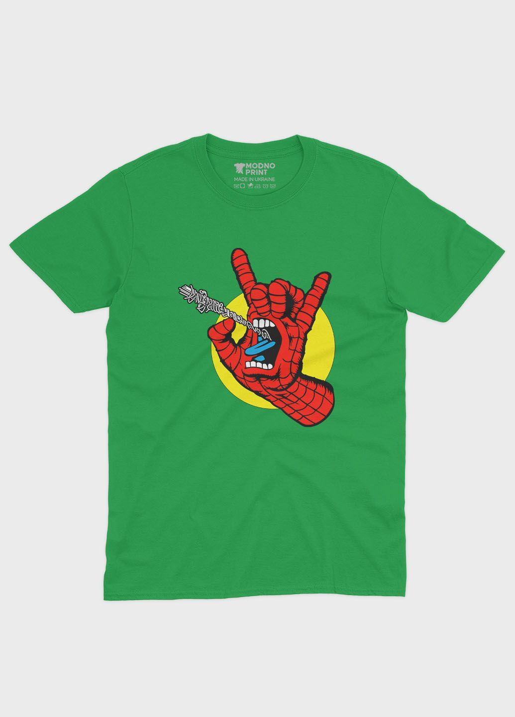 Зеленая демисезонная футболка для мальчика с принтом супергероя - человек-паук (ts001-1-keg-006-014-103-b) Modno