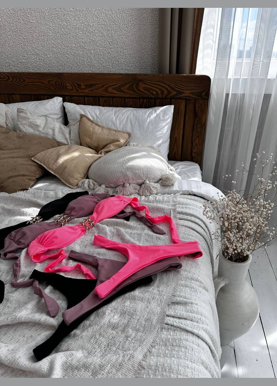 Черный летний роскошный купальник бандо с фурнитурой раздельный Vakko