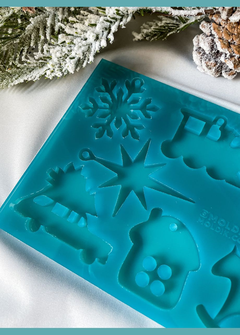 Новогодний набор №3 молд для 10 миниатюрных игрушек из эпоксидной смолы на елку силиконовая форма для смолы No Brand (370566774)