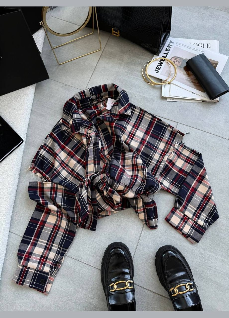 Темно-красная повседневный, кэжуал рубашка в клетку No Brand с длинным рукавом